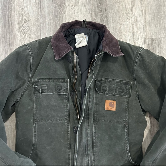 Vintage Carhartt Duck Canvas Jacket Quilted  Mens S Moss Green Barn Chore Arctic - Picture 2 of 15
